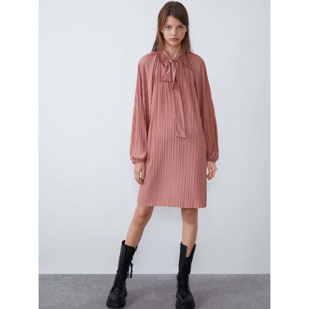 Zara Pleated Bow Tie Dress Size S